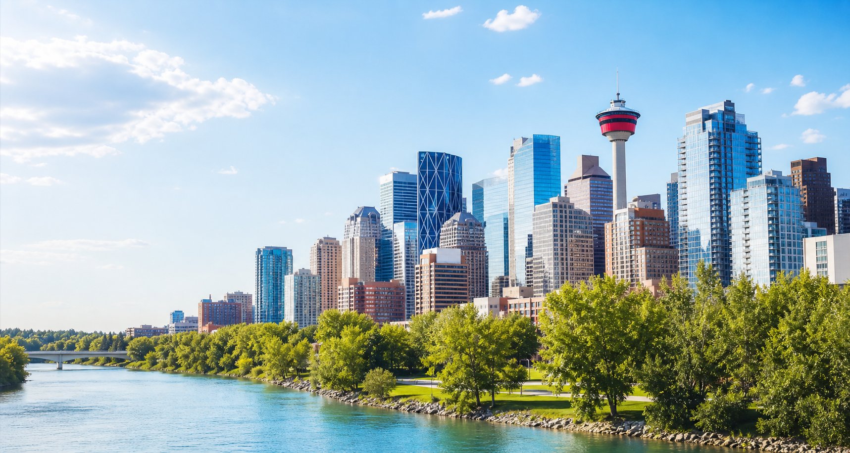 Calgary skyline and Bow River service area